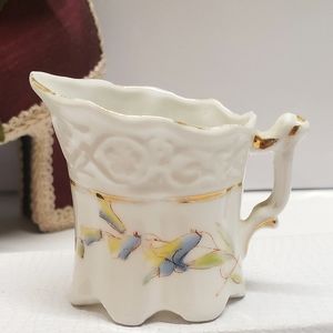 Antique Petite or Childs Blue & Yellow Flower Creamer Pitcher